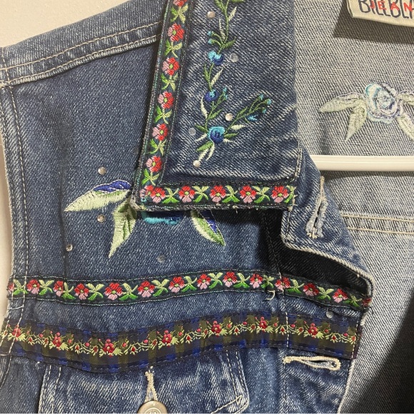 Vintage Women's Bill Blass Jeans Denim Vest Embroidery Floral & Rhinestone EUC M - Picture 5 of 10